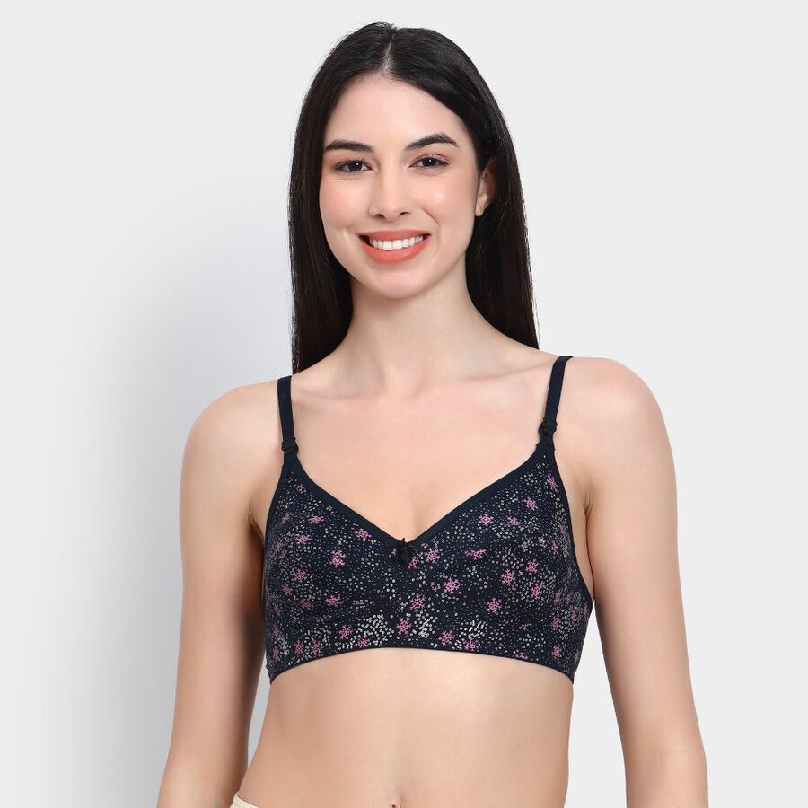 Ladies' 100% Cotton Non-Padded Bra, Navy Blue, large image number null